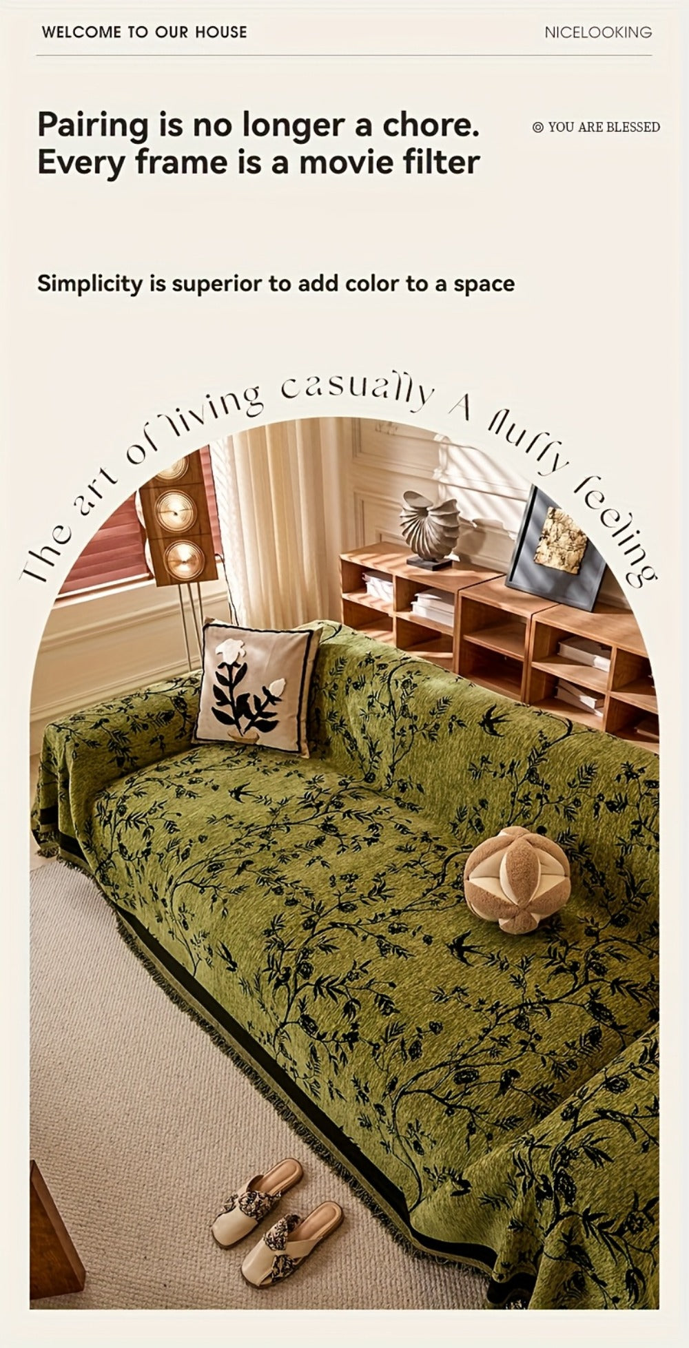 Sofa Cover Chenille Thickened Non-Slip Couch Slipcover Floral Pattern for Living Room Office Pet-Safe All-Season ¡ª 1 2 3 4 Seater Sizes