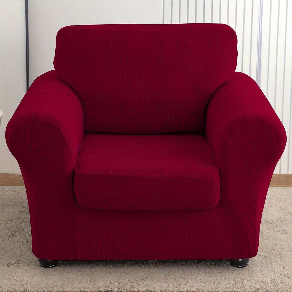Armchair Slipcover 2pcs Set Jacquard Leaf Texture Stretch Chair Cover with Seat Cushion Cover Spandex Non-Slip Elastic Removable Washable Sofa Couch Cover for Living Room Dining Room Hotel Home Decor