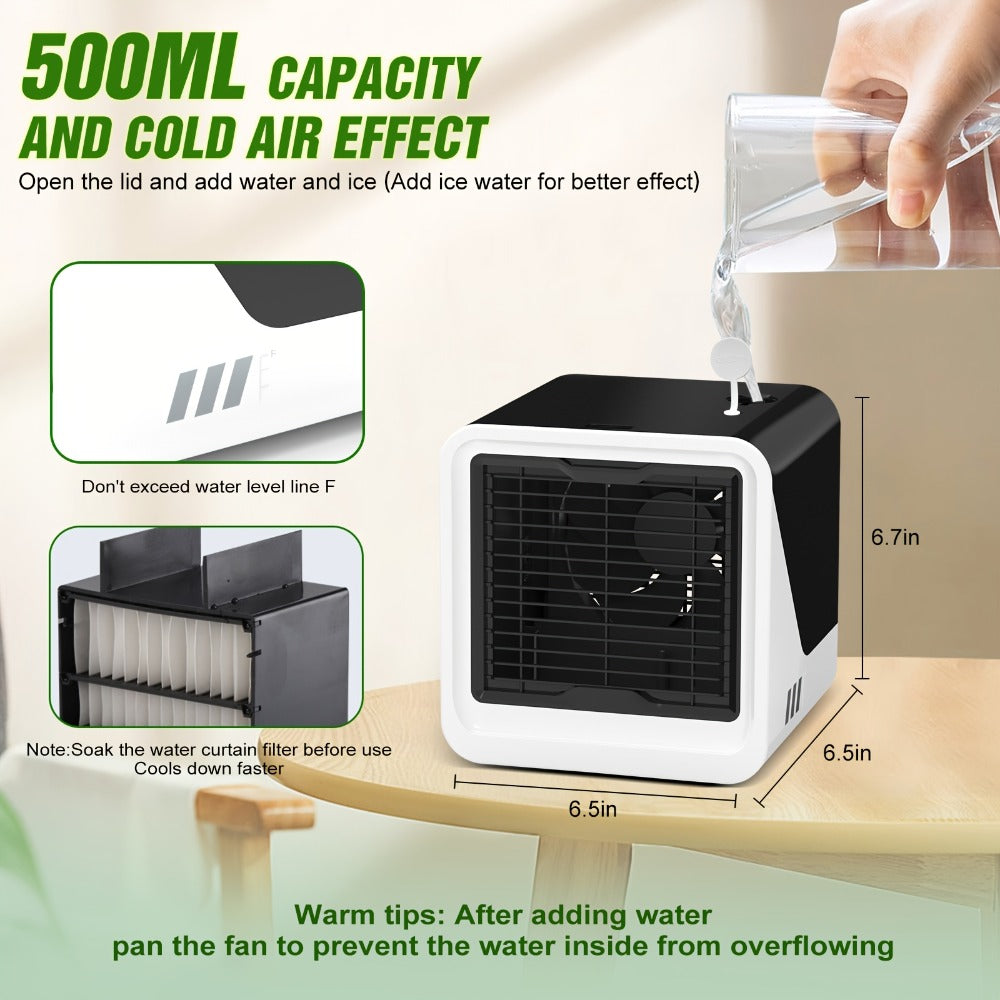 Portable Mini Air Conditioner Fan | Personal Evaporative Cooler with 3-Speed Settings & Timer, Quiet Desktop Cooling Fan for Room, Home, Office & Car Use ¨C USB Powered, Compact Design