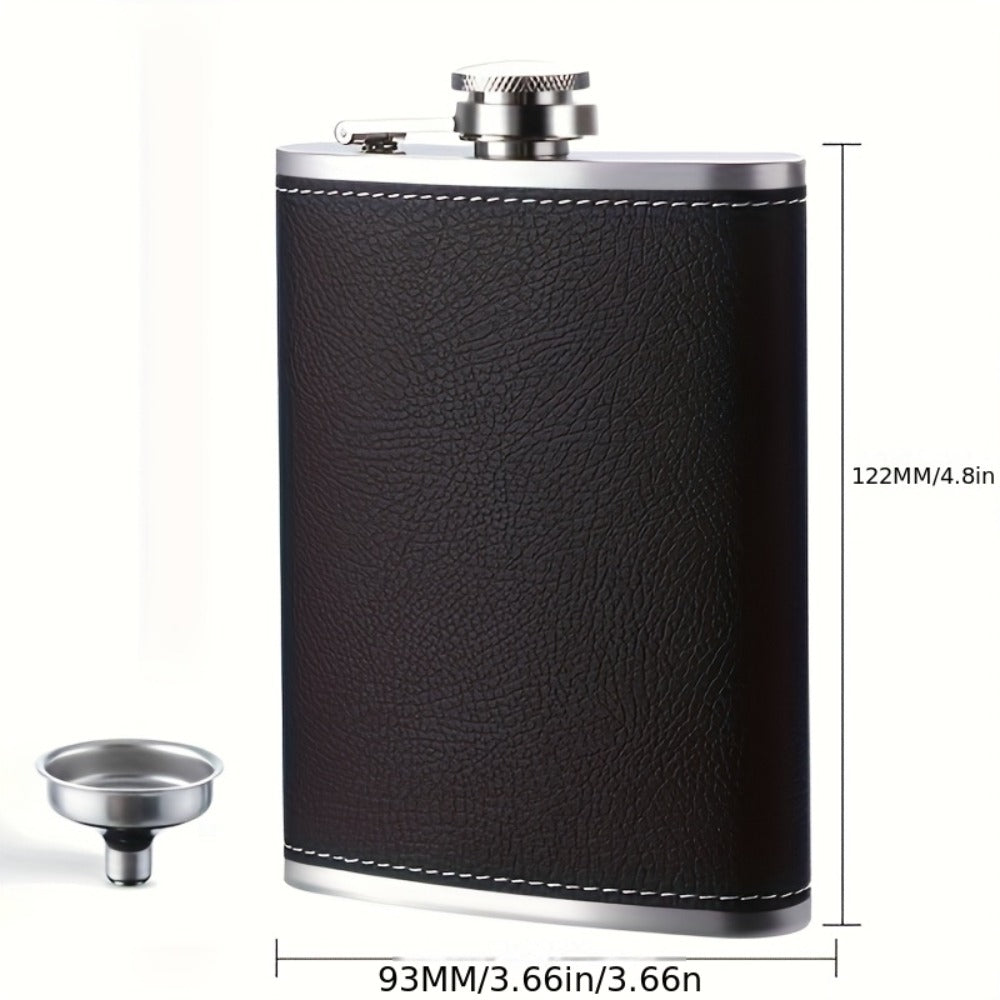 Stainless Steel Whiskey Flask Gift Set with Cup Filter & PU Leather Cover ¨C 8.1oz + 3oz Dual Bottle Bar Gift for Men