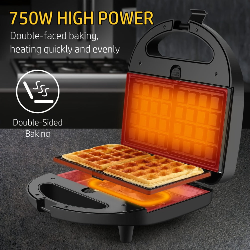 OSTBA 3-in-1 Sandwich Maker Panini Press Waffle Iron 750W Removable Non-Stick Plates for Breakfast Sandwiches Grilled Cheese Waffles Steak BBQ Black