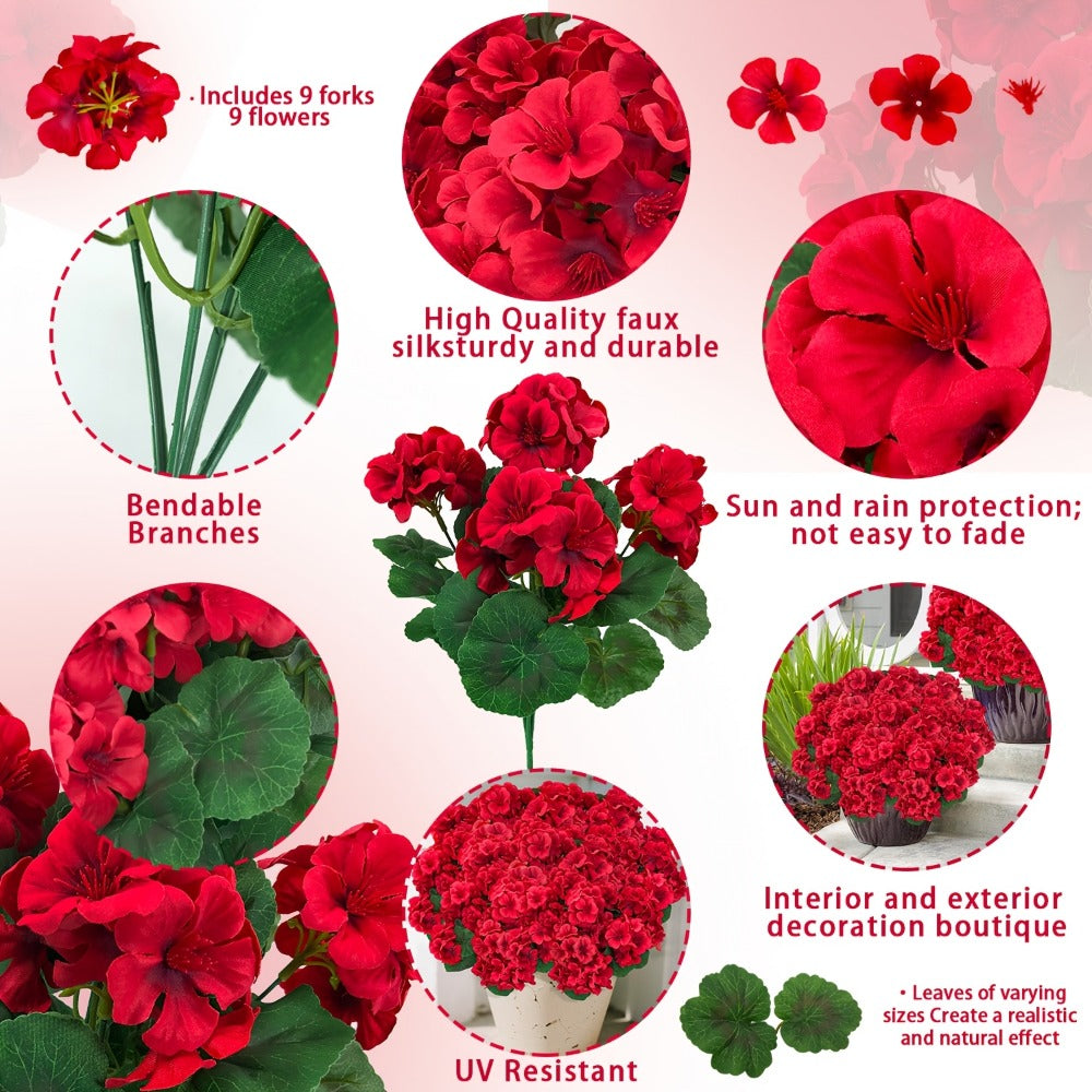 Artificial Flowers Outdoor UV Resistant - Geranium Hydrangea Rose Marigold Faux Silk Flowers for Garden Patio Home Table Centerpiece Decor, 8/16 Bundles, 13.77 Inch