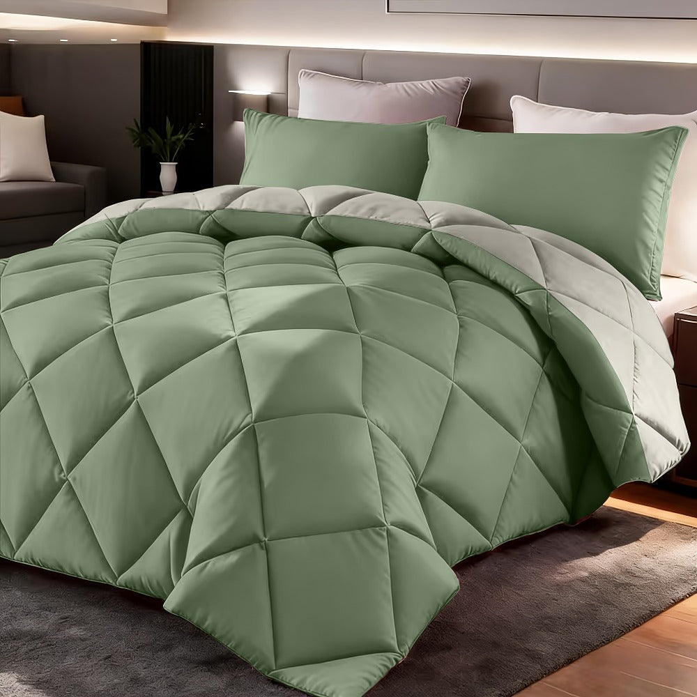 Comforter Set 2-3 Piece Rhombus Grid Luxury - Soft Lightweight Breathable Oversized Bedding Set with Pillowcases, All Season Twin Queen King, 24 Colors Available