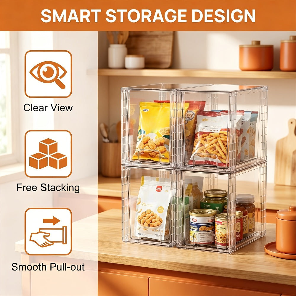 Under Sink Organizer 4 Pack - Clear Stackable Plastic Storage Bins, Drawer Organizer for Bathroom, Kitchen Cabinet, Pantry & Vanity - 9.7¡± High Undersink Storage