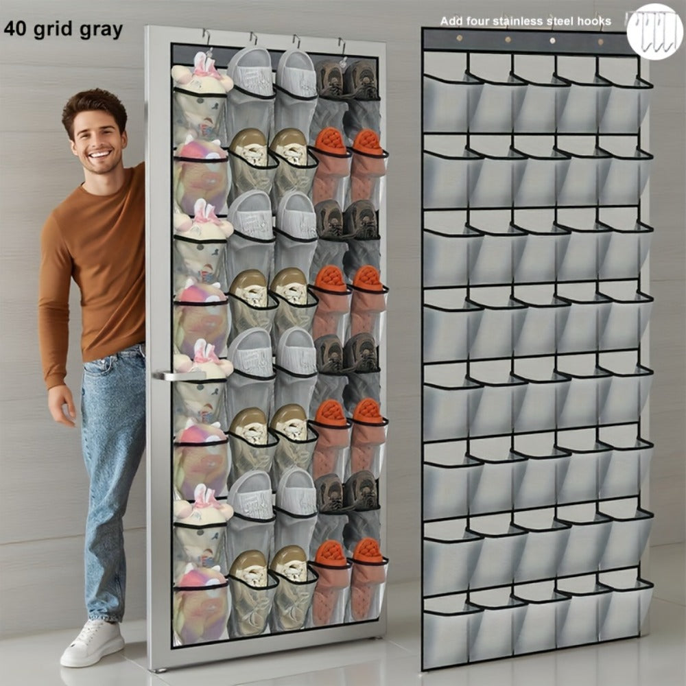 Over Door Shoe Organizer 40 Pockets - Heavy Duty Fabric Mesh Hanging Storage with Slip Hooks for Shoes, Cruise Ship Essentials, Closet, Utility Room & Locker - Space Saving Wall Door Organizer