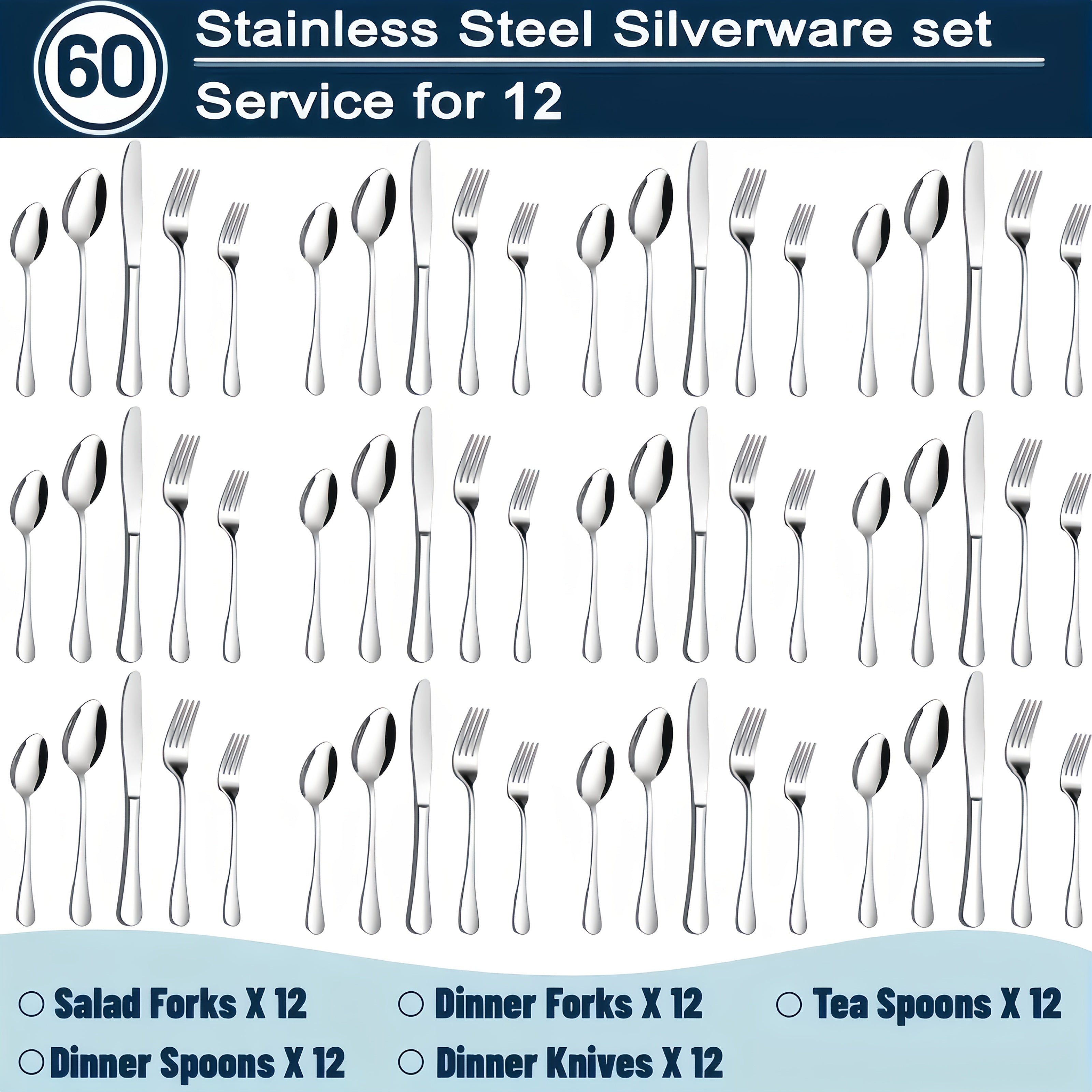 Stainless Steel Silverware Set 20 or 60 Piece ¨C Heavy Duty Commercial Grade, Dishwasher Safe, Rust-Proof & Non-Toxic Bulk Kitchen Tableware with Gift Box for Restaurant, Wedding & Home