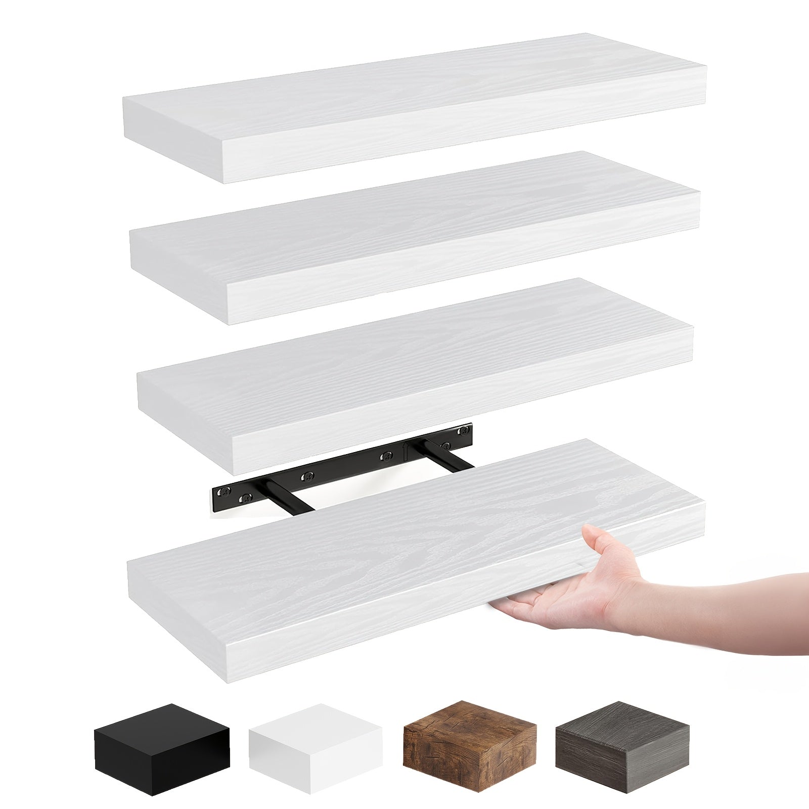 Floating Shelves for Wall 4/8pcs 15.8 Inch, Rustic Wood Wall Shelves with Invisible Brackets, Wall Mounted Display Shelf for Home Decor, Living Room, Bedroom, Bathroom ¨C Walnut, Brown, Black, White, Gray
