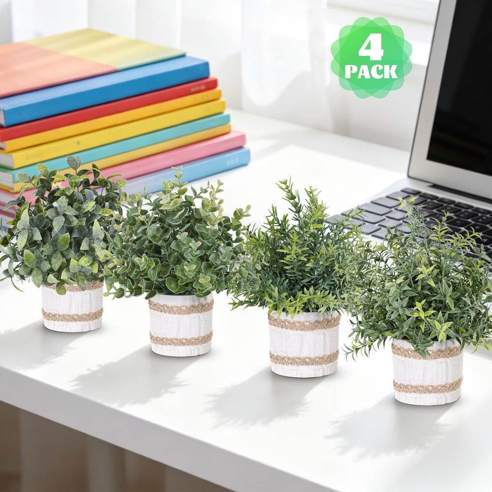 Fake Plants Artificial Plants Indoor 4-Pack Small Potted Greenery in Paper Pulp Pots | Faux Plants for Shelf Desk Home Office Farmhouse Bathroom Decor | Low-Maintenance Artificial Succulents Set