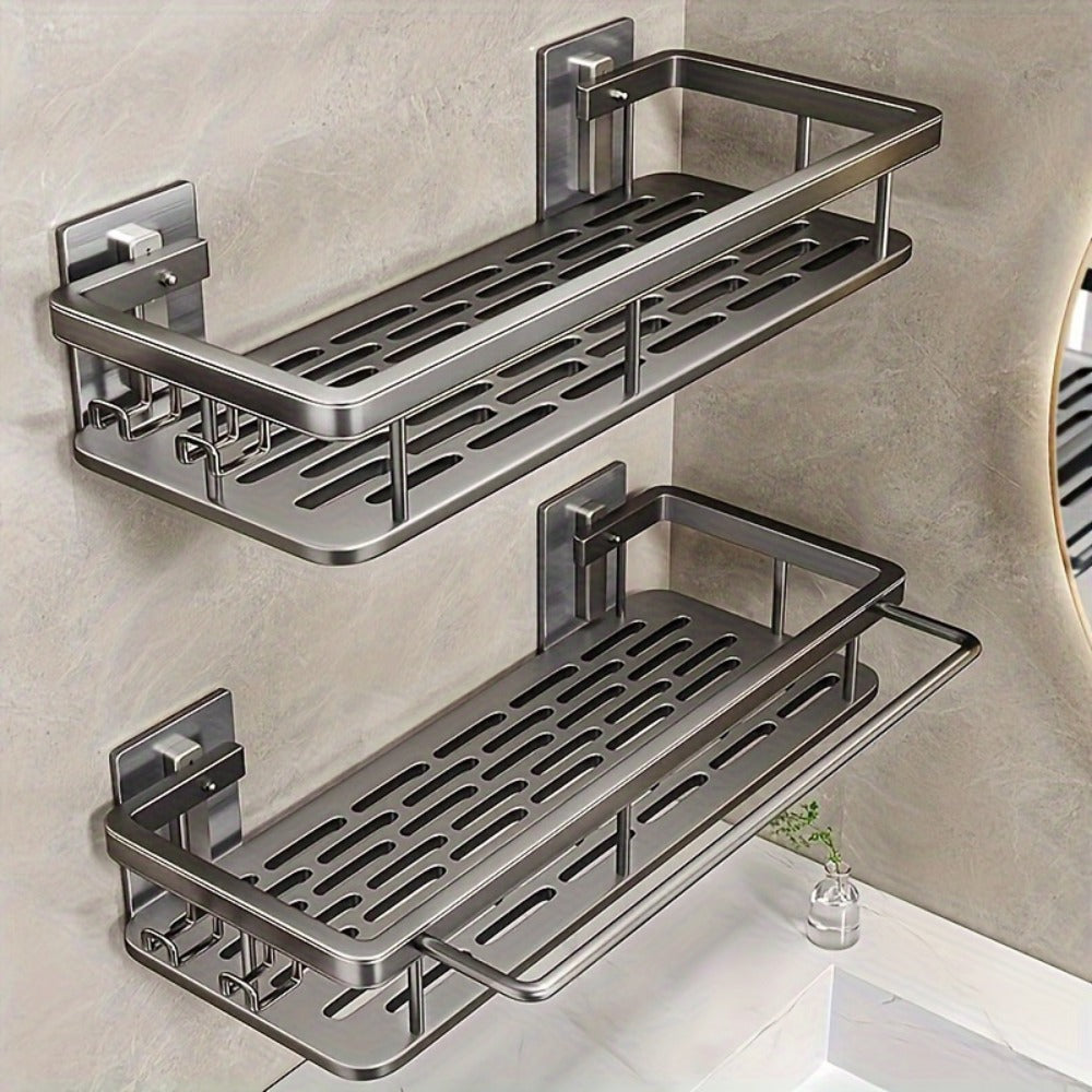 Shower Caddy Basket 2 Pack 2-Tier Wall Mount - Rust Resistant Bathroom Shelf Organizer for Shampoo Soap Towel No Drilling Adhesive Shower Rack | Dark Grey Black | Bathroom Kitchen Storage