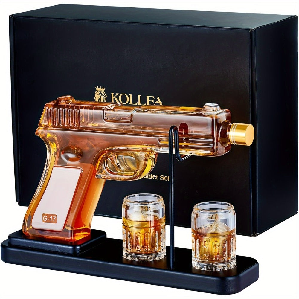 Pistol Whiskey Decanter Set with 2 Shot Glasses ¨C Cool Liquor Dispenser Gift for Him, Husband, Dad | Unique Birthday & Anniversary Bar Gift
