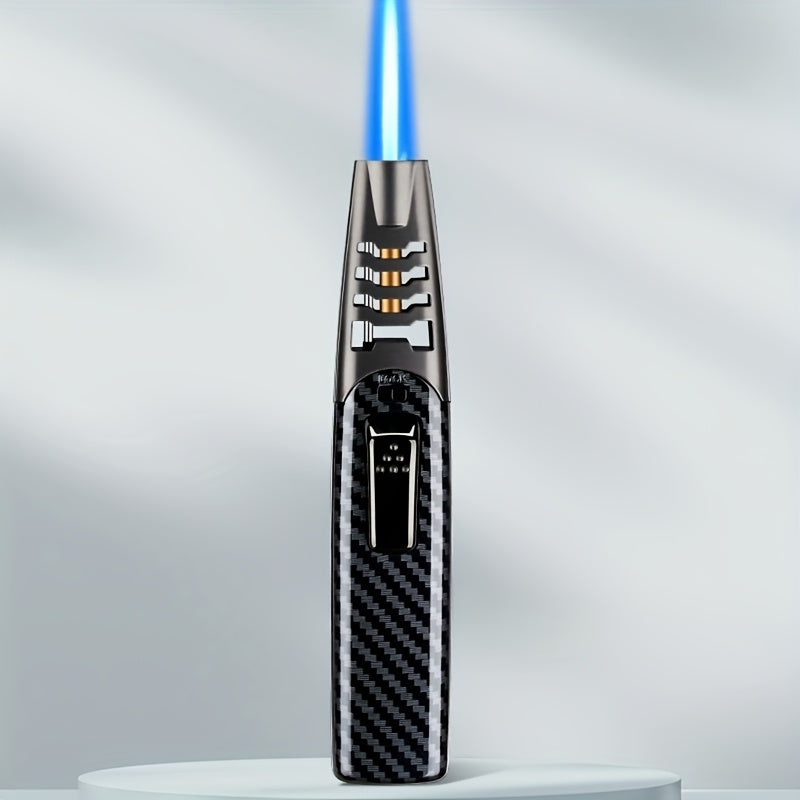 Kitchen Torch Lighter Carbon Fiber Windproof, Adjustable High-Temperature Flame with Safety Lock, Refillable Butane Culinary Torch for Baking, Creme Brulee, Caramel, Welding & Outdoor Use ¨C Black & Gray (Butane Not Included)