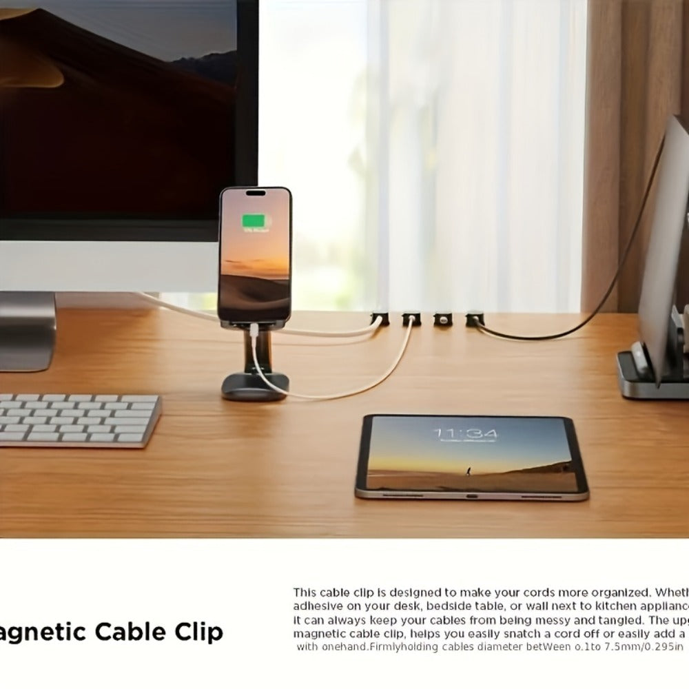Magnetic Cable Organizer Clips 16 Pack Self-Adhesive No-Drill Cable Management Holder for Desk Wall Home Office Adjustable Wire Cord Organizer Set
