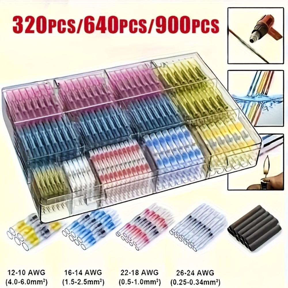 Solder Seal Wire Connectors Butt Splice Terminals 320/640/900pcs ¨C Heat Shrink Insulated Waterproof Electrical Connectors for Automotive Marine Boat Truck & DIY Wire Splicing