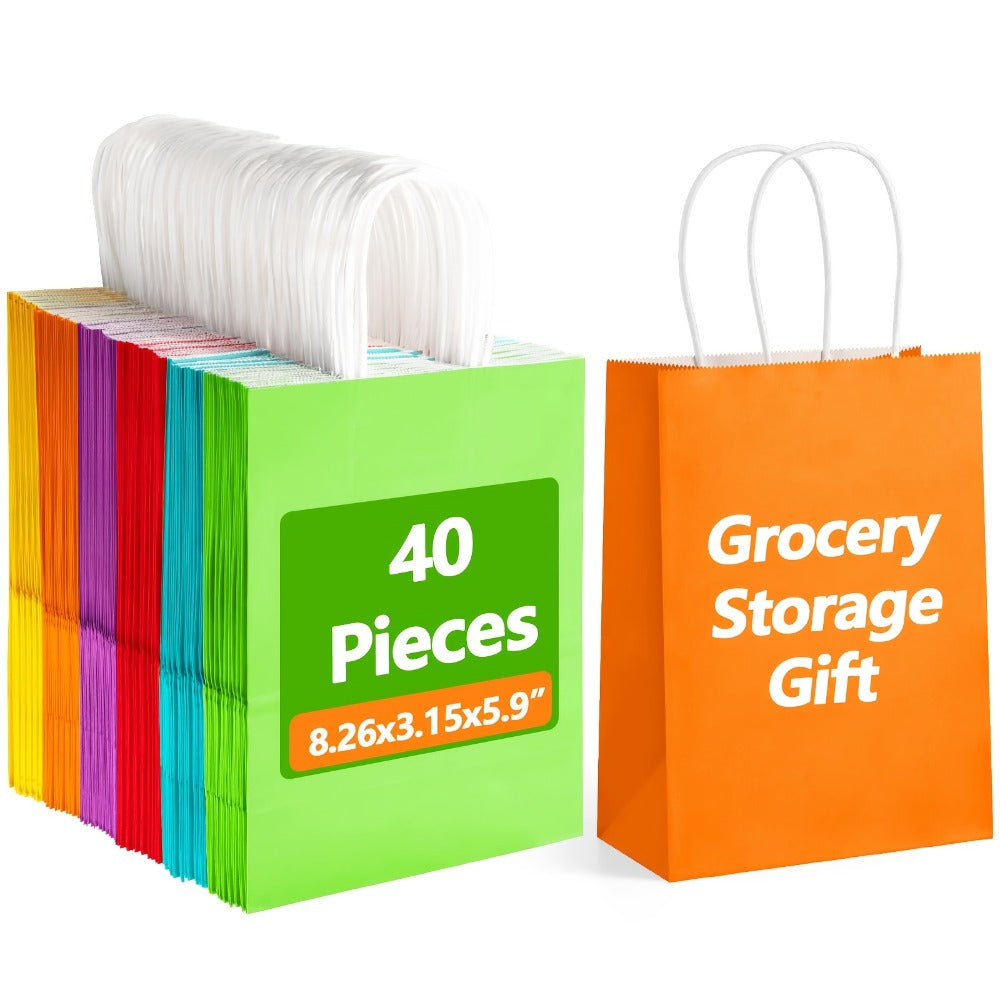 Paper Gift Bags with Handles Bulk 20/40/100pcs ¨C Rainbow Colorful Kraft Party Favor Bags for Kids Birthday, Baby Shower, Wedding, Graduation, School Events & Retail Packaging, 10 Bright Colors