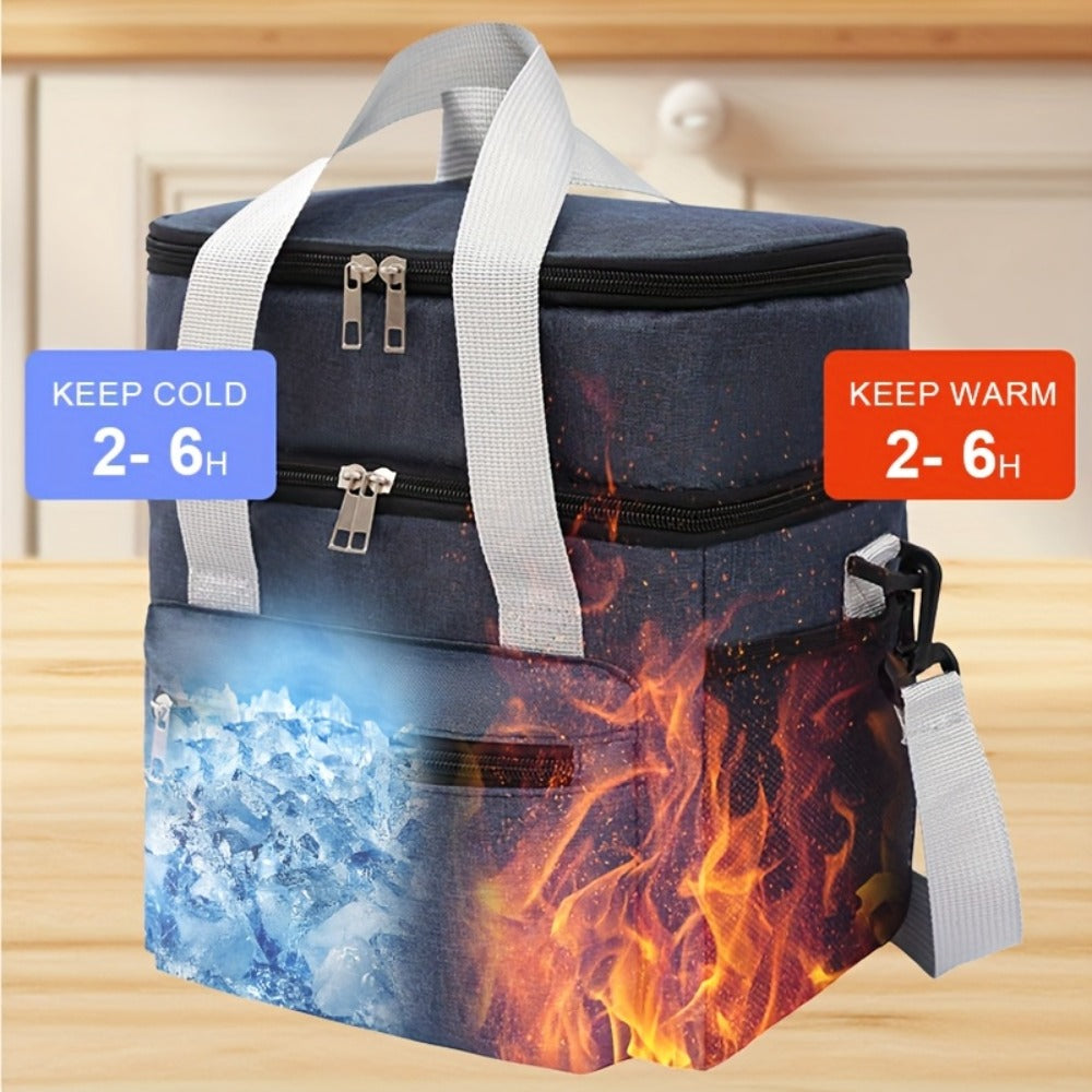 Insulated Lunch Bag Large Double Layer Leakproof Cooler Tote Bag with Adjustable Crossbody Strap for Men Women Office Picnic Travel Camping in Black Grey Burgundy Blue