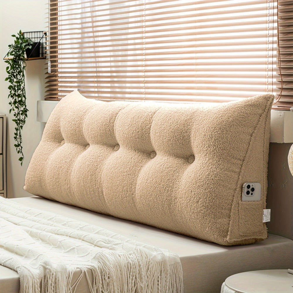 Bed Wedge Pillow Headboard Pillow with Side Pockets Removable Washable Cover Teddy Velvet Reading Pillow Twin Queen King