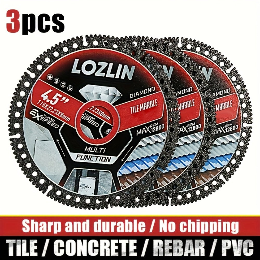 Diamond Tile Saw Blade 4.5 Inch Ultra Thin 3 Pack Precision Cutting for Tile Porcelain Marble Granite Ceramic Trim Chamfer Angle Grinder Compatible Dry Wet Cutting Disc
