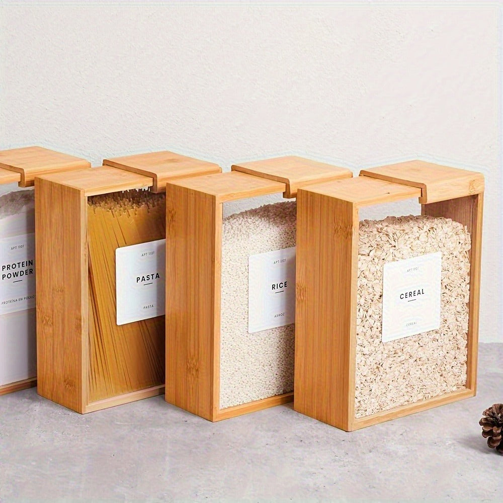 Bamboo Food Storage Containers 2-Pack ¨C 101oz Rectangular Wooden Kitchen Storage Boxes with Sliding Lids for Rice, Beans, Pasta, Cereals & Dry Goods ¨C Housewarming Gift