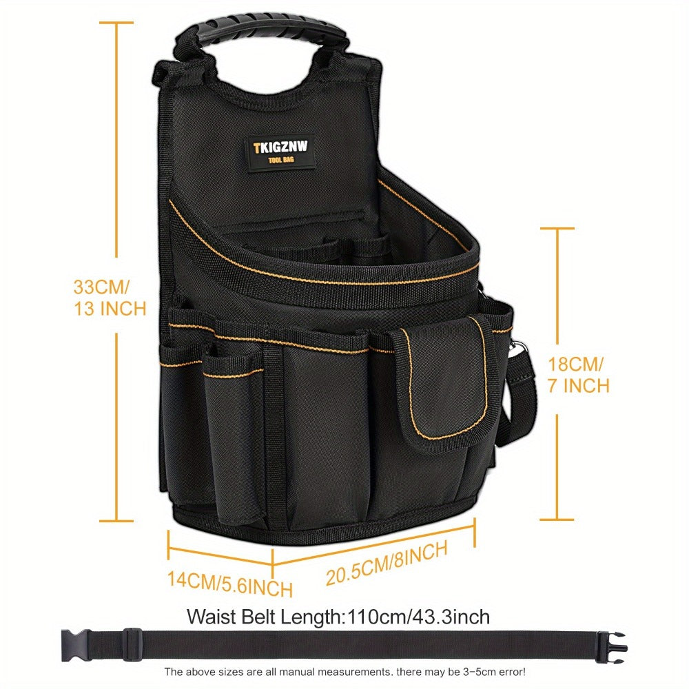 Tool Belt Bag Heavy Duty - 18-Pocket Large Capacity Tool Organizer Pouch with Wide Mouth Opening, Heavy-Duty Polyester for Construction, Plumbing, Electricians, DIY Projects & Professional Home Use