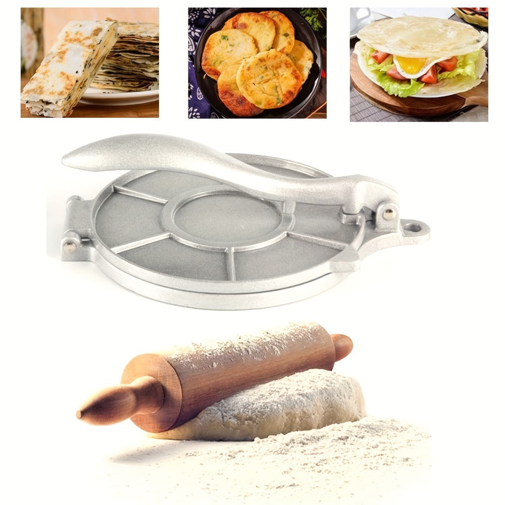 Tortilla Press 8 Inch Aluminum Alloy Adjustable Thickness Heavy Duty Tortilladora for Flour Corn Tortillas Roti Chapati Quesadilla Taco Maker Kitchen Cooking Tool Push Type Control