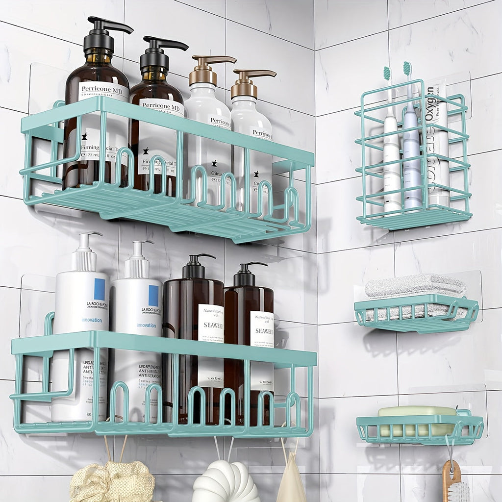 Shower Caddy Organizer 5 Pack Adhesive Rustproof Stainless Steel Shower Shelves with Soap Holder No Drilling Bathroom Storage Rack for Shower Wall Renters Apartment Kitchen Multiple Colors