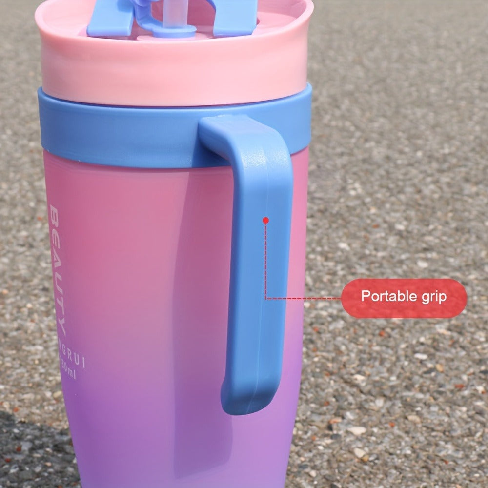 Tumbler Set 3pcs Gradient Color Frosted Plastic Water Cup with Straw Double Drinking Large Capacity Car Handle Cup 10oz 27oz 40oz 300ml 800ml 1200ml for Travel Gym Car Office Black and White