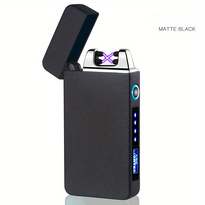 USB Electric Lighter Dual Arc Plasma ¨C Windproof Flameless Rechargeable Lighter with LED Power Display, Touch Sensor, Metal Body, Ideal for Outdoor Camping Candles Holiday Gift (No Battery Required)