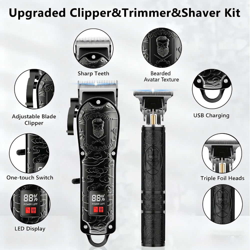 Electric Grooming Kit Foil Shaver Beard Trimmer & Nose Ear Hair Trimmer Set with LCD Power Display - Rechargeable 2 to 4 Piece Sets for Home, Travel & Car, Perfect Gift for Men, Husband & Father