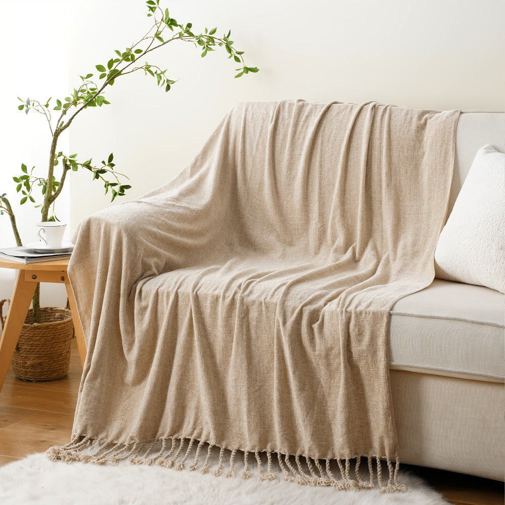 Chenille Fringe Throw Blanket ¨C 180-200gsm Velvety Soft Decorative Throw for Sofa & Couch, Home Decor, 50¡±¡Á60¡±, 17 Colors