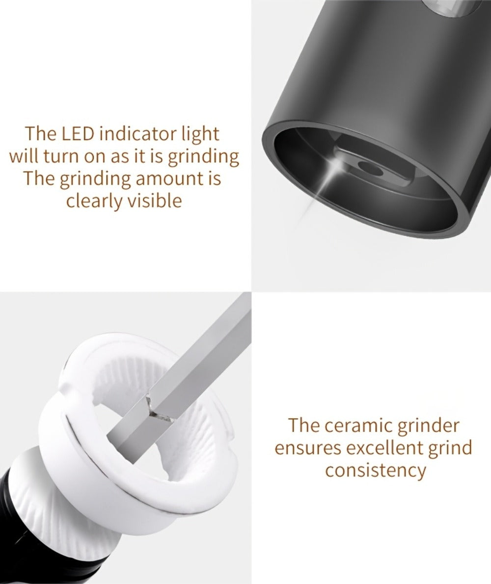 Electric Salt and Pepper Grinder Set ¨C Rechargeable Automatic Mills with LED Light, Adjustable Coarseness & 3.72oz Capacity for Home Kitchen, BBQ, Restaurant & Outdoor Entertaining