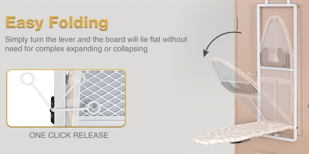 Wall Mount Ironing Board Foldable 36x12 Space Saving with Iron Holder Removable Heat Resistant Cover for Small Spaces Laundry Room Closet Apartment