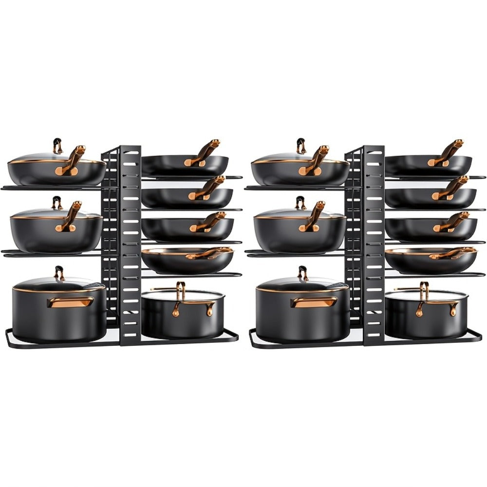 Pot and Pan Organizer 8-Tier with Lid Rack - Kitchen Cabinet Storage Rack for Cookware Pots Pans Lids and Utensils, Space Saving Vertical Cookware Organizer for Cabinet Pantry and Counter, Available in 1 or 2 Pack