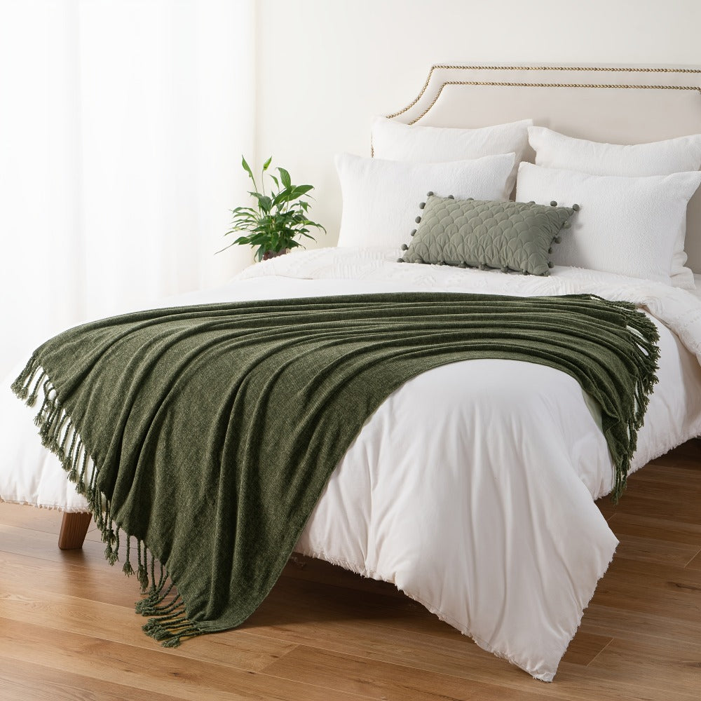 Chenille Fringe Throw Blanket ¨C 180-200gsm Velvety Soft Decorative Throw for Sofa & Couch, Home Decor, 50¡±¡Á60¡±, 17 Colors