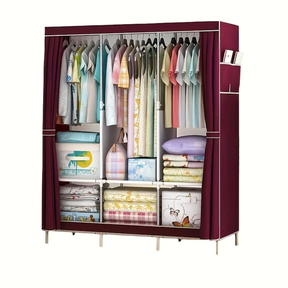 Portable Wardrobe Closet with Steel Frame & Non-Woven Shelves ¨C Dustproof Clothes Storage Organizer, Visible Grid Sections, 67x17.7x50.4 Inch Bedroom Wardrobe for Shoes, Clothes & Accessories