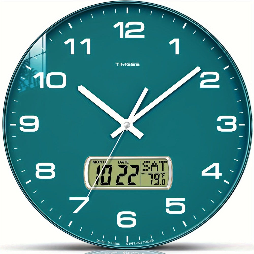 Silent Wall Clock Round Analog 10/12 Inch ¨C Battery Operated, Calendar & Temperature Display, Non-Ticking Quiet Movement for Bedroom, Office & Living Room, Multiple Colors