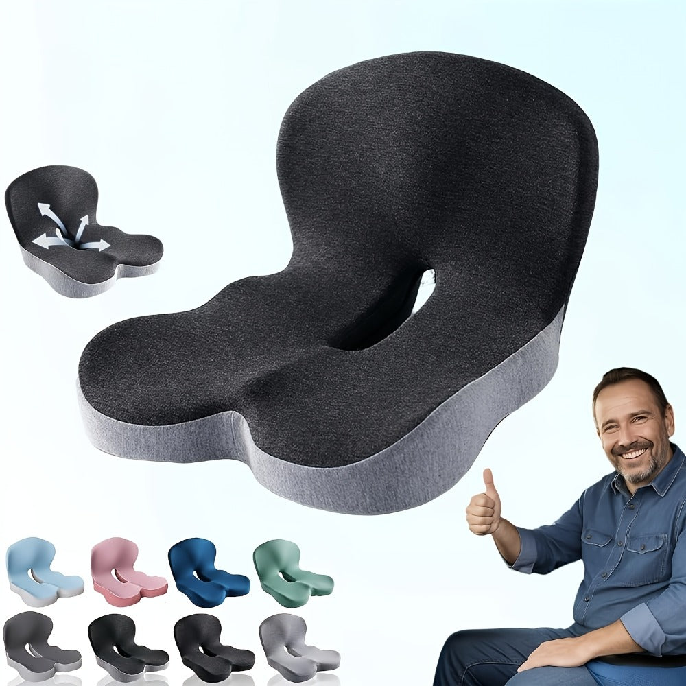 Memory Foam Seat Cushion with L-Shaped Back & Lumbar Support, Ergonomic Breathable Chair Cushion for Long Sitting, Home Office Chair Study Car Living Room Daily Comfort Cushion for Back Pain Relief