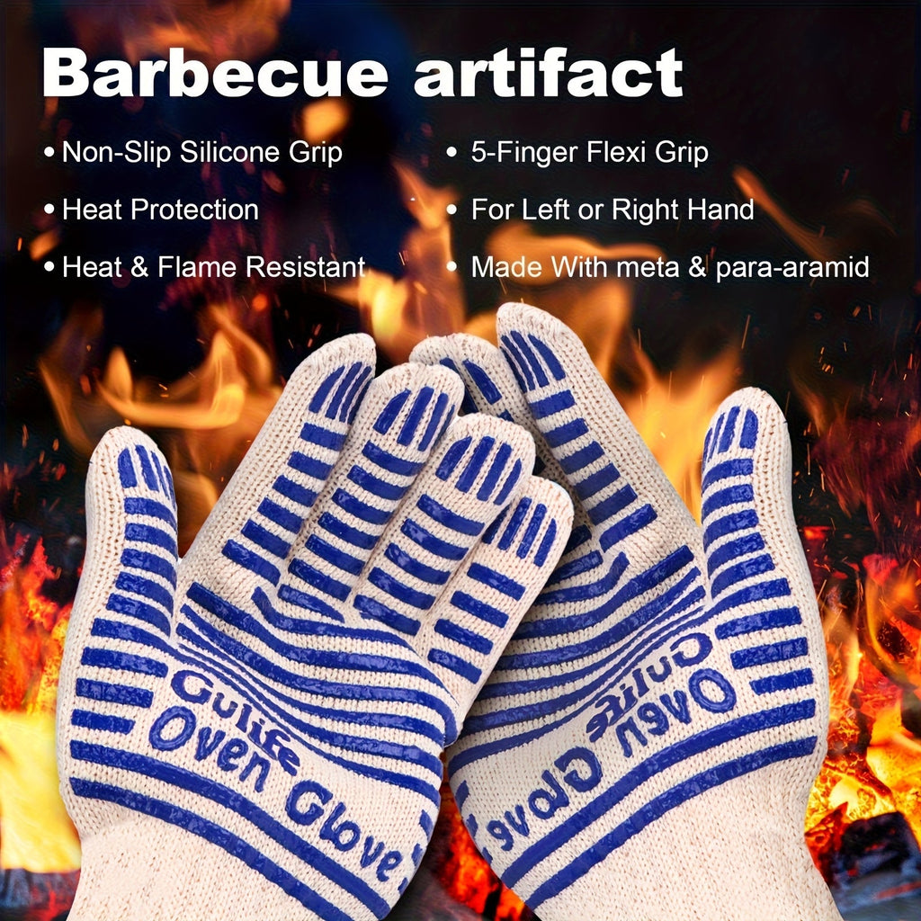 Silicone Oven Mitts with Fingers Non-Slip Heat Resistant Gloves for Cooking Baking BBQ Grilling - Kitchen Oven Gloves 2pcs or 4pcs Set