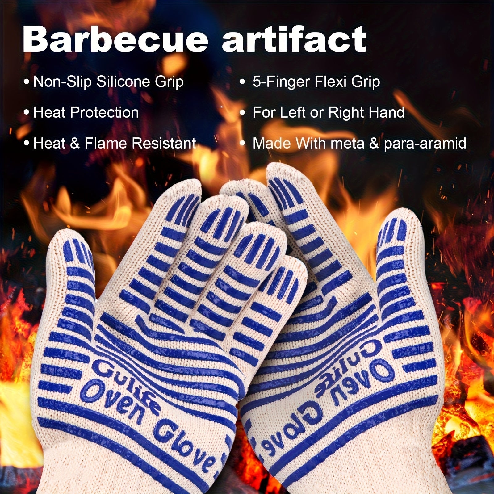 Silicone Oven Mitts with Fingers Non-Slip Heat Resistant Gloves for Cooking Baking BBQ Grilling - Kitchen Oven Gloves 2pcs or 4pcs Set
