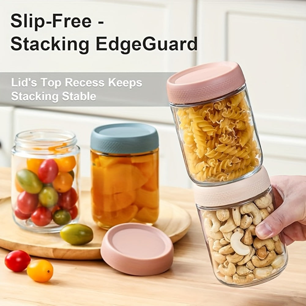 Wide Mouth Mason Jars with Airtight Lids 6 Pack 16oz - Glass Food Storage Containers for Overnight Oats Yogurt Snacks Spices and Salad, Clear Round Glass Jars with Optional Protective Silicone Sleeves for Kitchen Pantry and Meal Prep