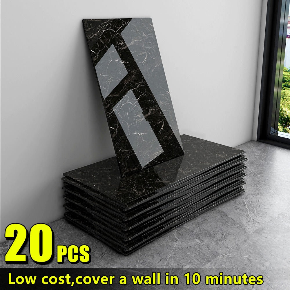Marble Peel and Stick Wall Panels Self-Adhesive 3D Decorative Tiles - Glossy Marble Sheets for Bathroom Kitchen Living Room - Removable Vinyl Planks White Grey Black Imitation Stone DIY Home Decor