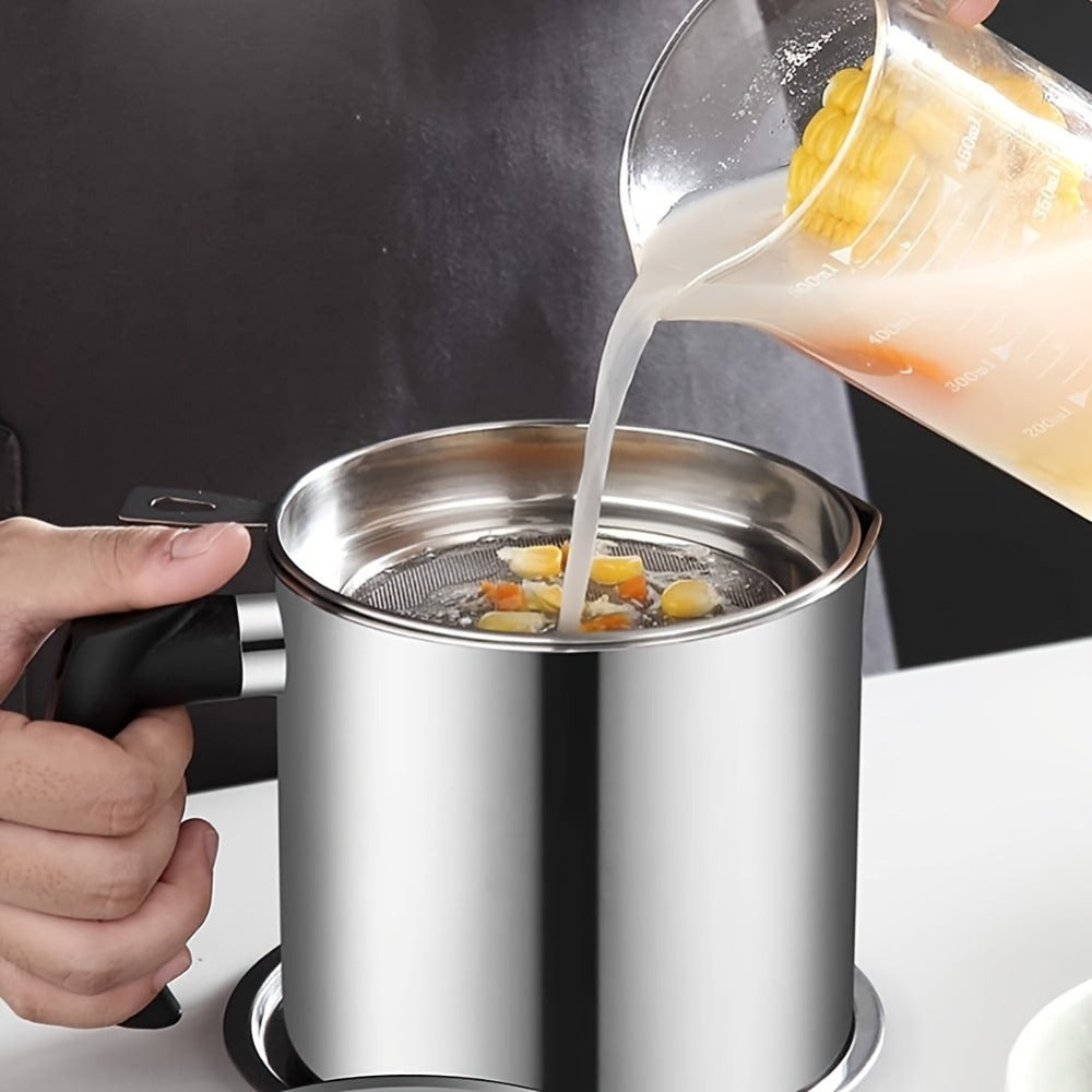 Grease Container with Strainer Stainless Steel BPA Free - Kitchen Bacon Fat Storage Can with Easy Pour Handle for Cooking Oils and Fats, Essential Kitchen Accessory