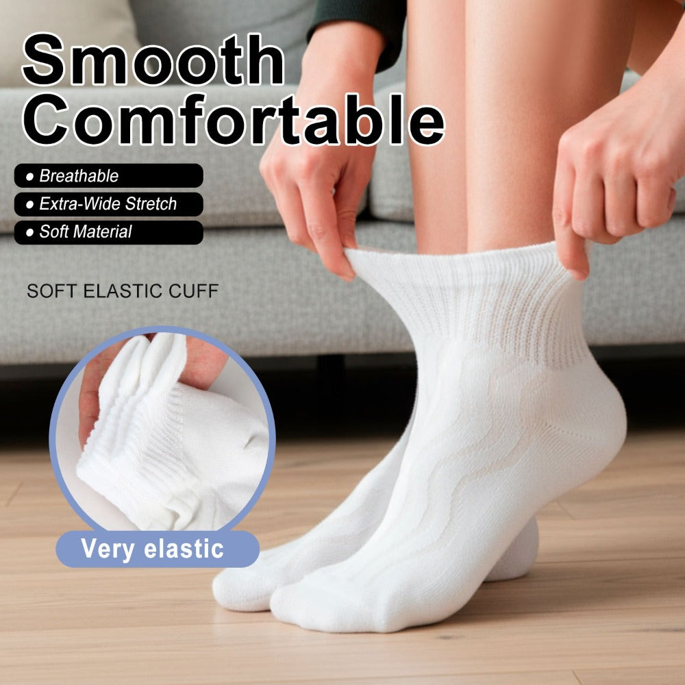 Diabetic Socks for Men & Women, 12 Pairs Non-Binding Wide Top Ankle Socks with Extra Cushioned Sole, Seamless Toe, Soft Cotton Comfort Socks for Sensitive Feet, Black & White