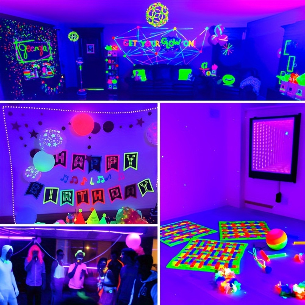 UV Black Light Bars & Strips 8-Piece Set ¨C 385-400nm USB Powered 5V LED Blacklight for Glow Party, Halloween, Neon Party, Body Paint & Fluorescent Art (4x32cm + 4x250cm)
