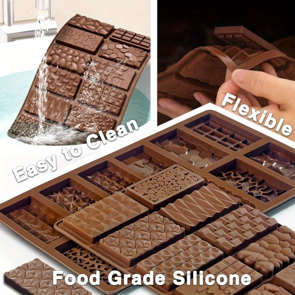 Silicone Chocolate Molds 3 Pack, 12 Cavity Food Grade BPA-Free Non-Stick Chocolate Bar Mold with Scraper, Easy Pop Out Candy Mold for Homemade Chocolate, Wax Melts, Soap, Valentine's Day, Thanksgiving