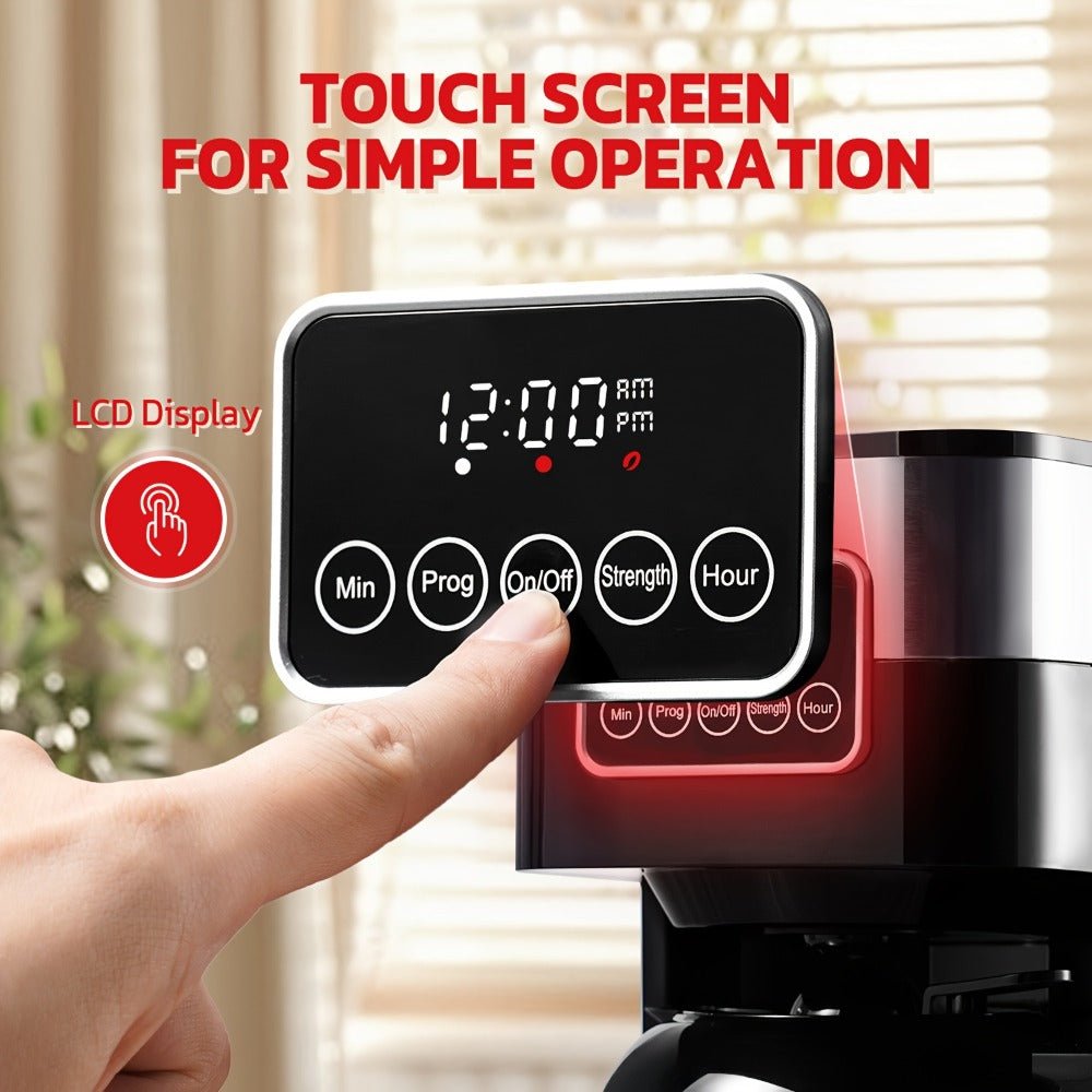 Touch Screen Programmable Drip Coffee Maker, Stainless Steel, Pause & Serve, Customizable Brew Strength, Keep Warm, Auto Shut-Off, Modern Coffee Machine for Home Kitchen