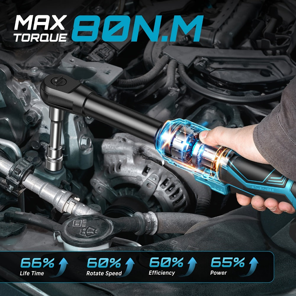 21V Power Ratchet Wrench Set 3/8'' Drive, 59 Ft-lbs 400 RPM Cordless Electric Ratchet, Variable Speed Trigger, 2x 2.0Ah Batteries & Charger, 8 Sockets, 3'' Extension Bar, 1/4'' & 1/2'' Adapter Included