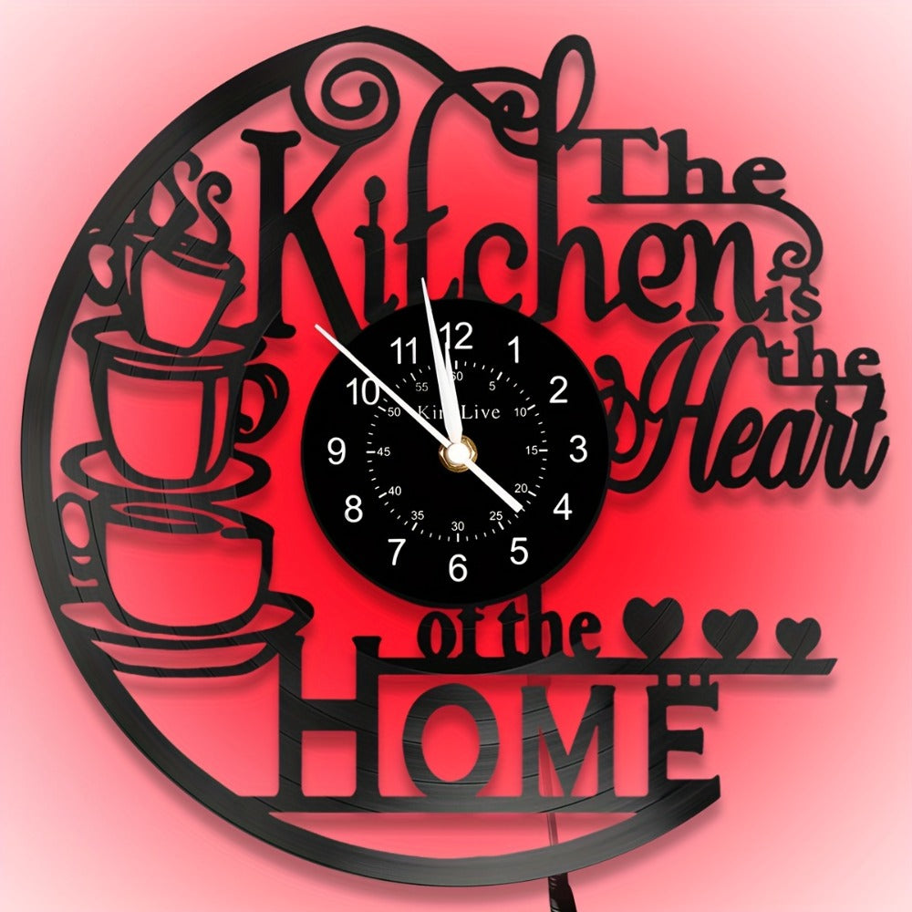 Coffee Vinyl Record Wall Clock Silent, Decorative Coffee Cup Design Clock for Kitchen Living Room Bedroom, Unique Home Decor Gift for Coffee Lovers Christmas Birthday