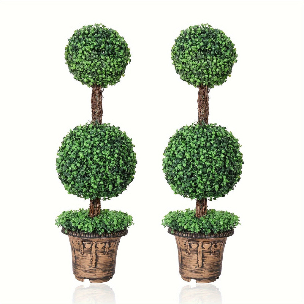 Artificial Boxwood Topiary Tree 2 Pack 3ft 4ft Faux Topiary Ball Tree Potted Plant for Front Door Porch Living Room Indoor Outdoor Decor
