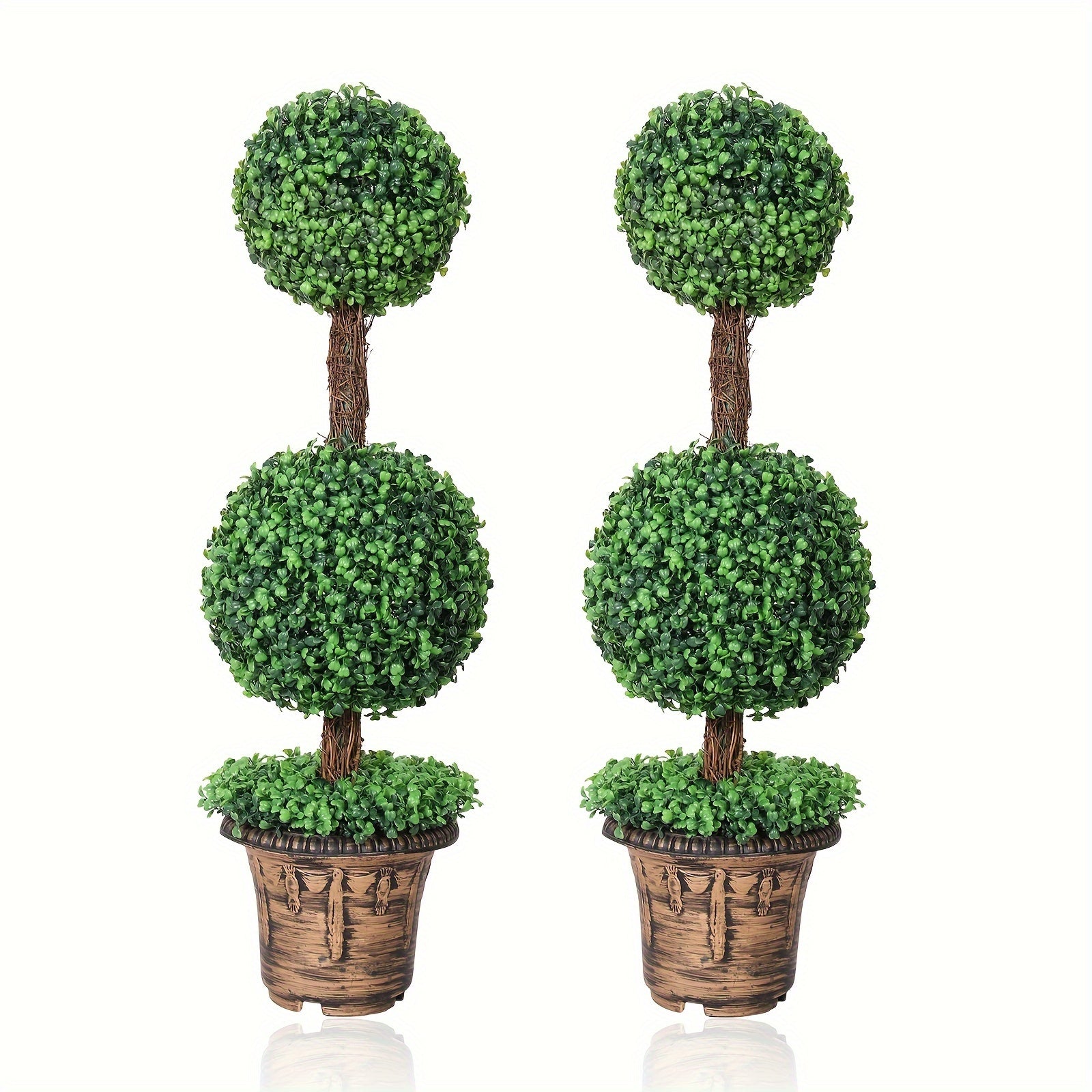 Artificial Boxwood Topiary Tree 2 Pack 3ft 4ft Faux Topiary Ball Tree Potted Plant for Front Door Porch Living Room Indoor Outdoor Decor
