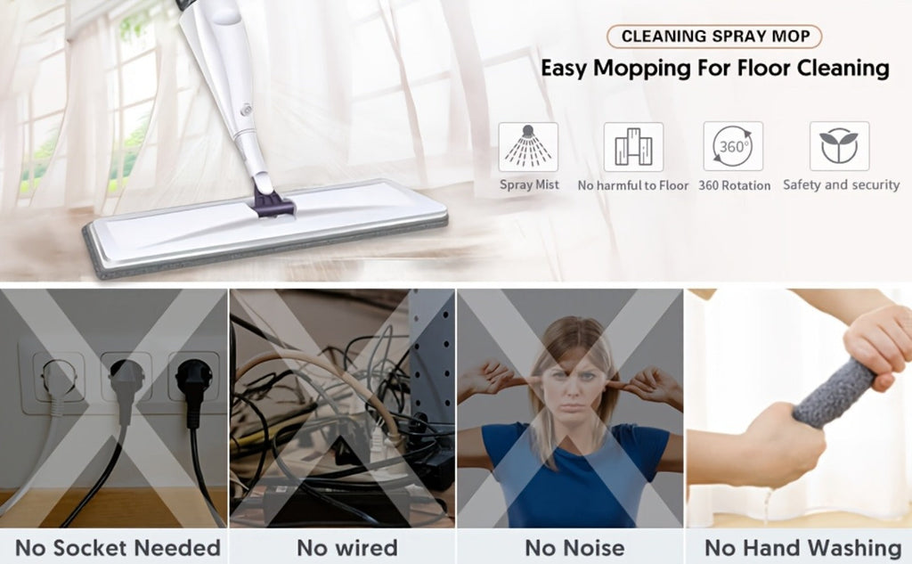 Spray Mop with 3 Washable Microfiber Carbon Fiber Pads Water Spraying Flat Mop Wet Dry Dual Use Floor Cleaning for Hardwood Laminate Tile Ceramic 4pc White